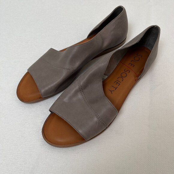 Sole Society Colvan Gray Cut Out Flats Sandals Open Toe Leather Shoe Women's 9 - Picture 10 of 12